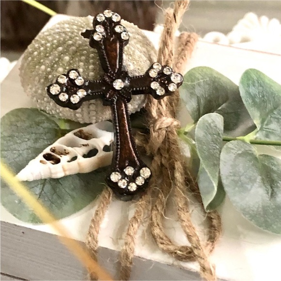 New! “We are blessed” White Wood Book Stack + Rhinestone Cross - Picture 2 of 6